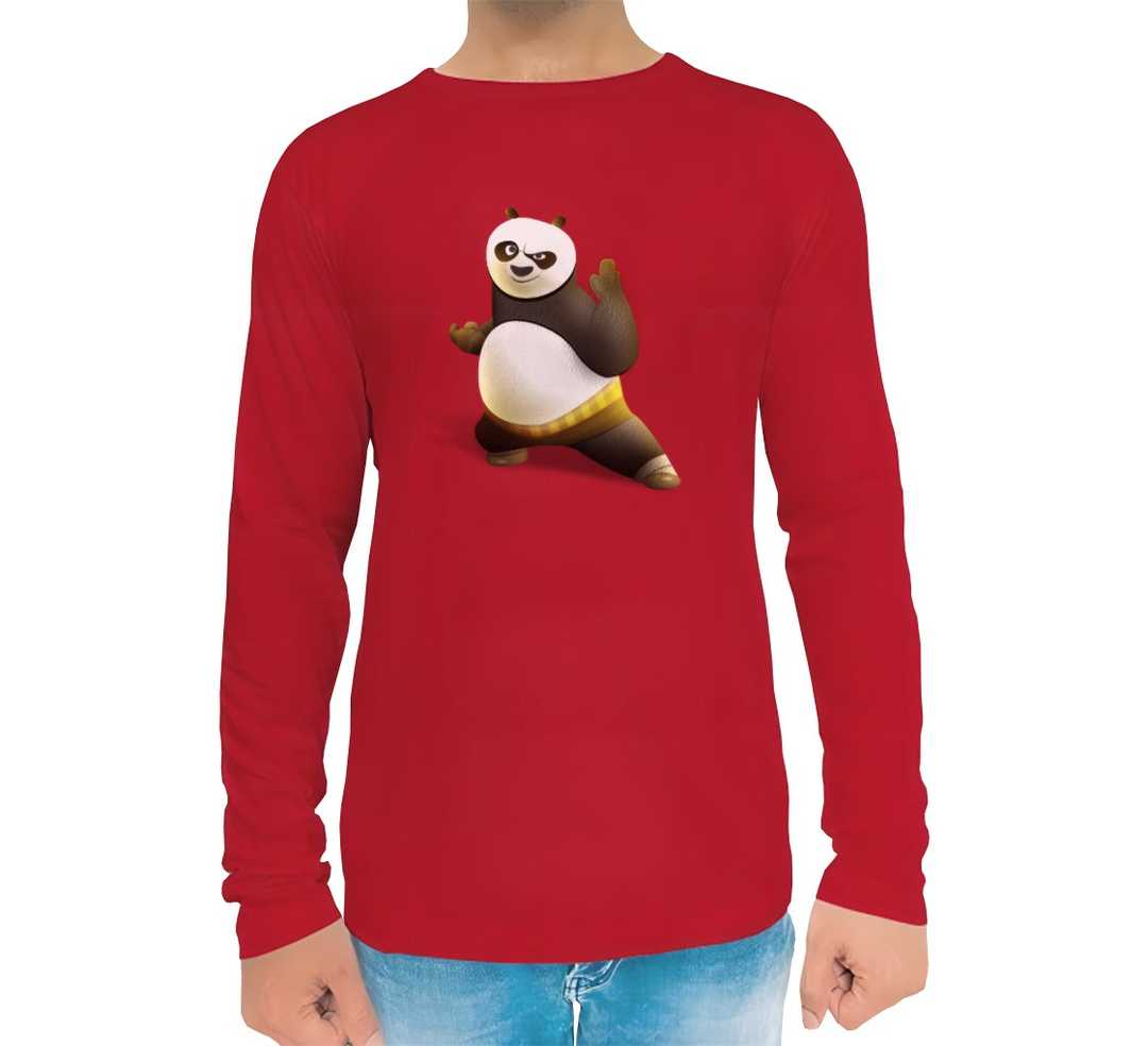 Men's Red Printed Long Sleeves T-Shirt - Crew Neck