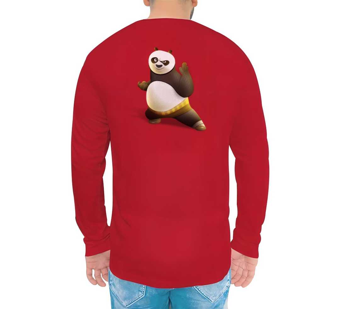 Men's Red Printed Long Sleeves T-Shirt - Crew Neck