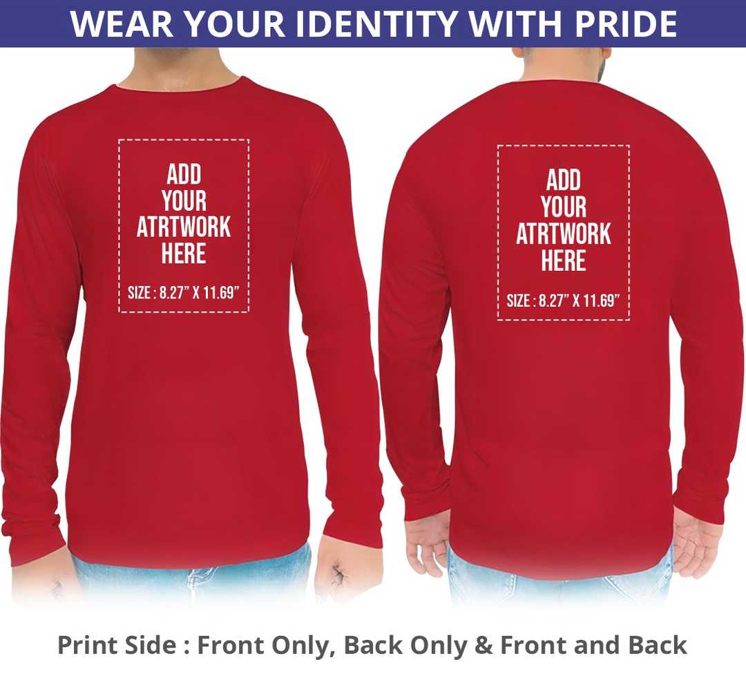 Men's Red Printed Long Sleeves T-Shirt - Crew Neck