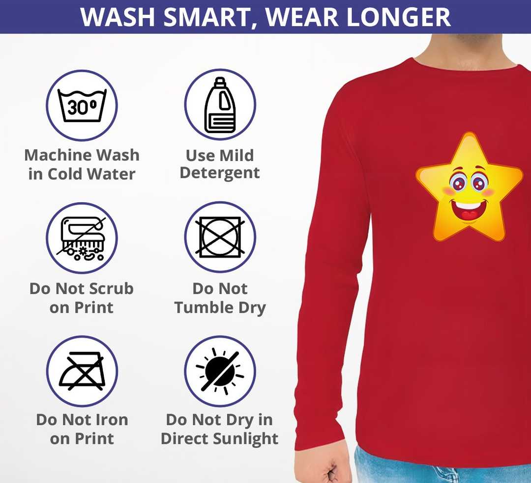 Men's Red Printed Long Sleeves T-Shirt - Crew Neck